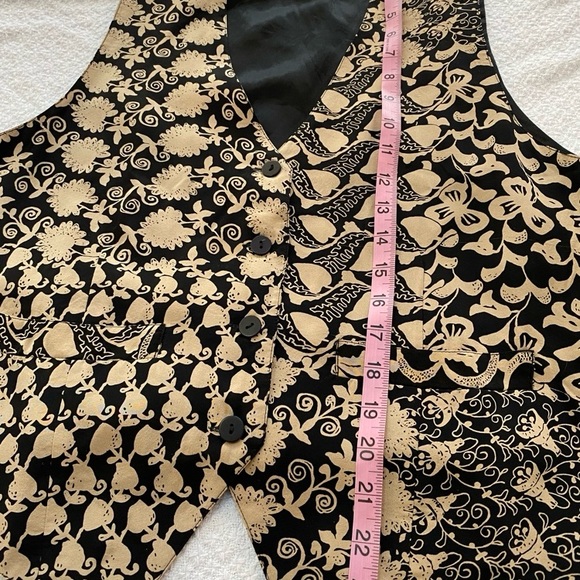 Vintage Carroll Reed Black & Gold Floral Vest / Waistcoat L - Picture 3 of 4